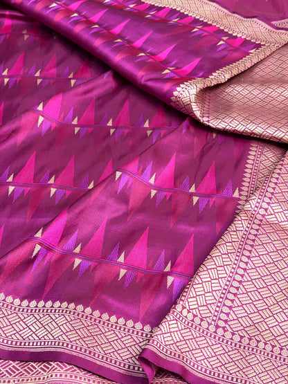 Rani Pink Pure Banarasi Satin Silk Saree