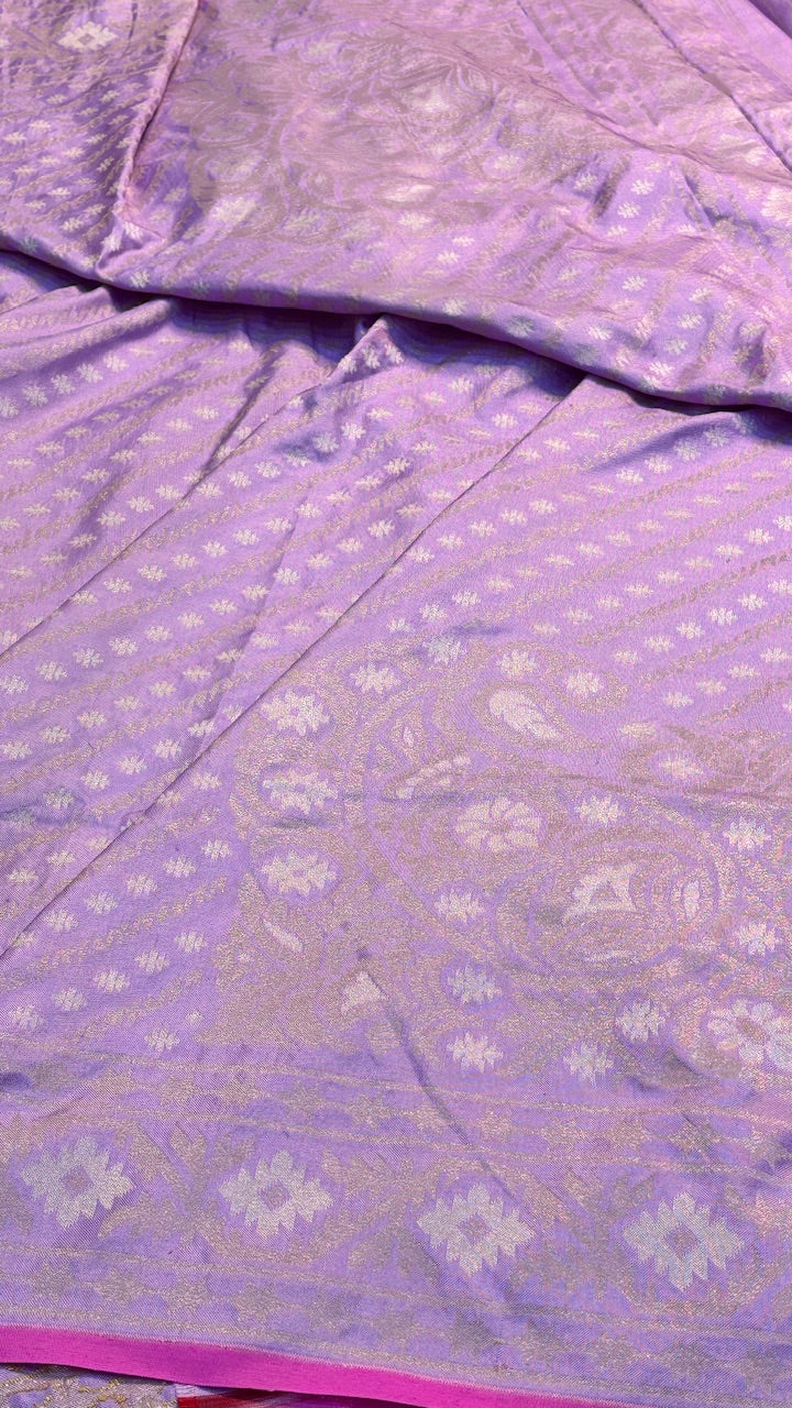 Lavender Silk Jamdani Saree with Zari Weaves