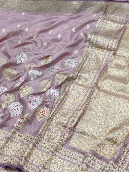 Pink Banarasi Pure Katan Silk Handwoven Saree