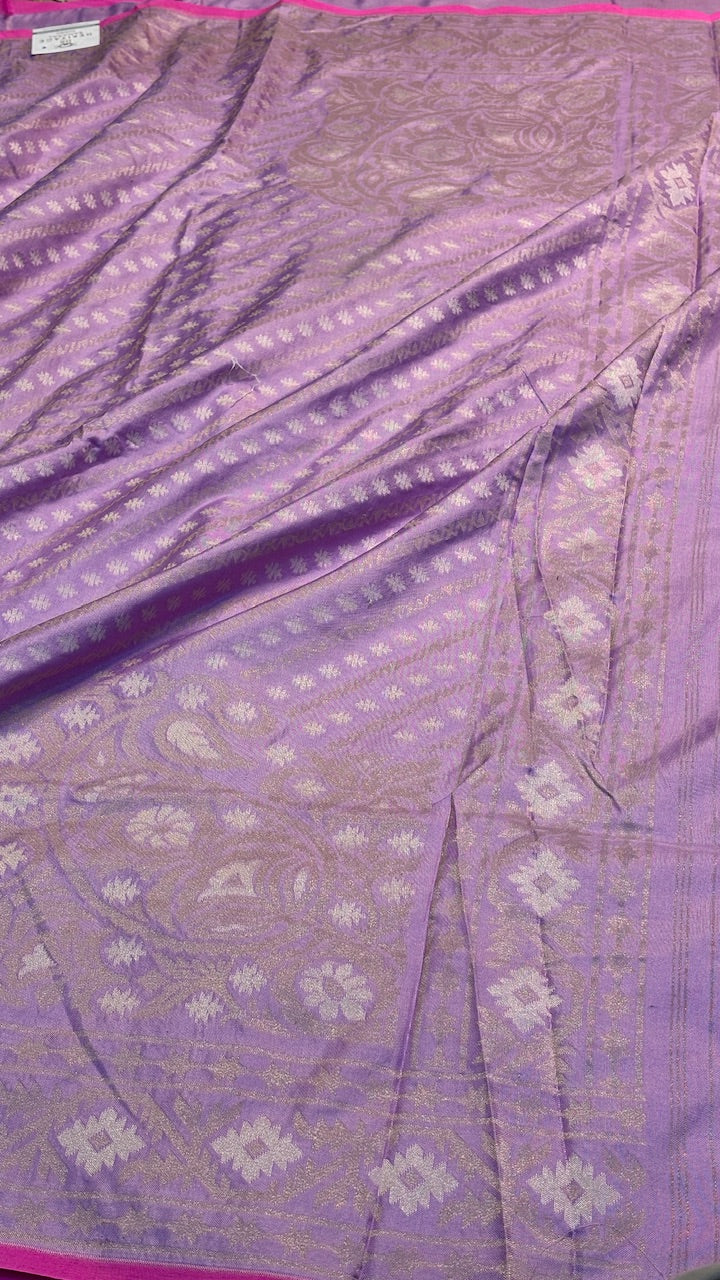 Lavender Silk Jamdani Saree with Zari Weaves