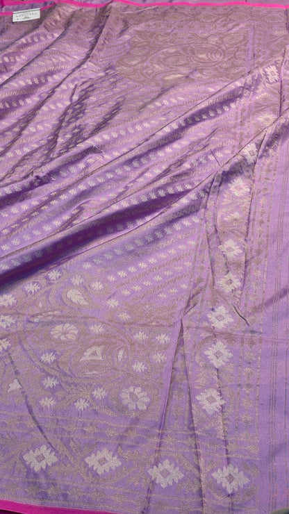 Lavender Silk Jamdani Saree with Zari Weaves