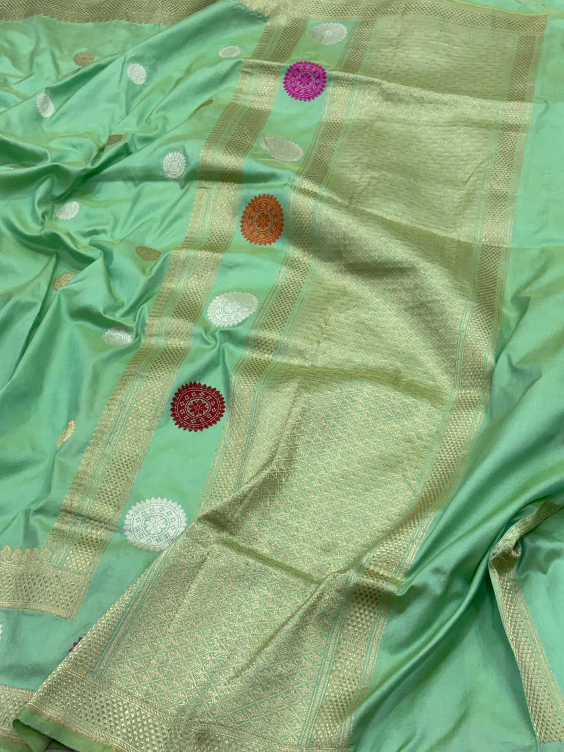 Sea Green Banarasi Pure Katan Silk Handwoven Saree