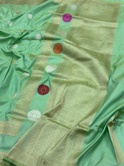 Sea Green Banarasi Pure Katan Silk Handwoven Saree