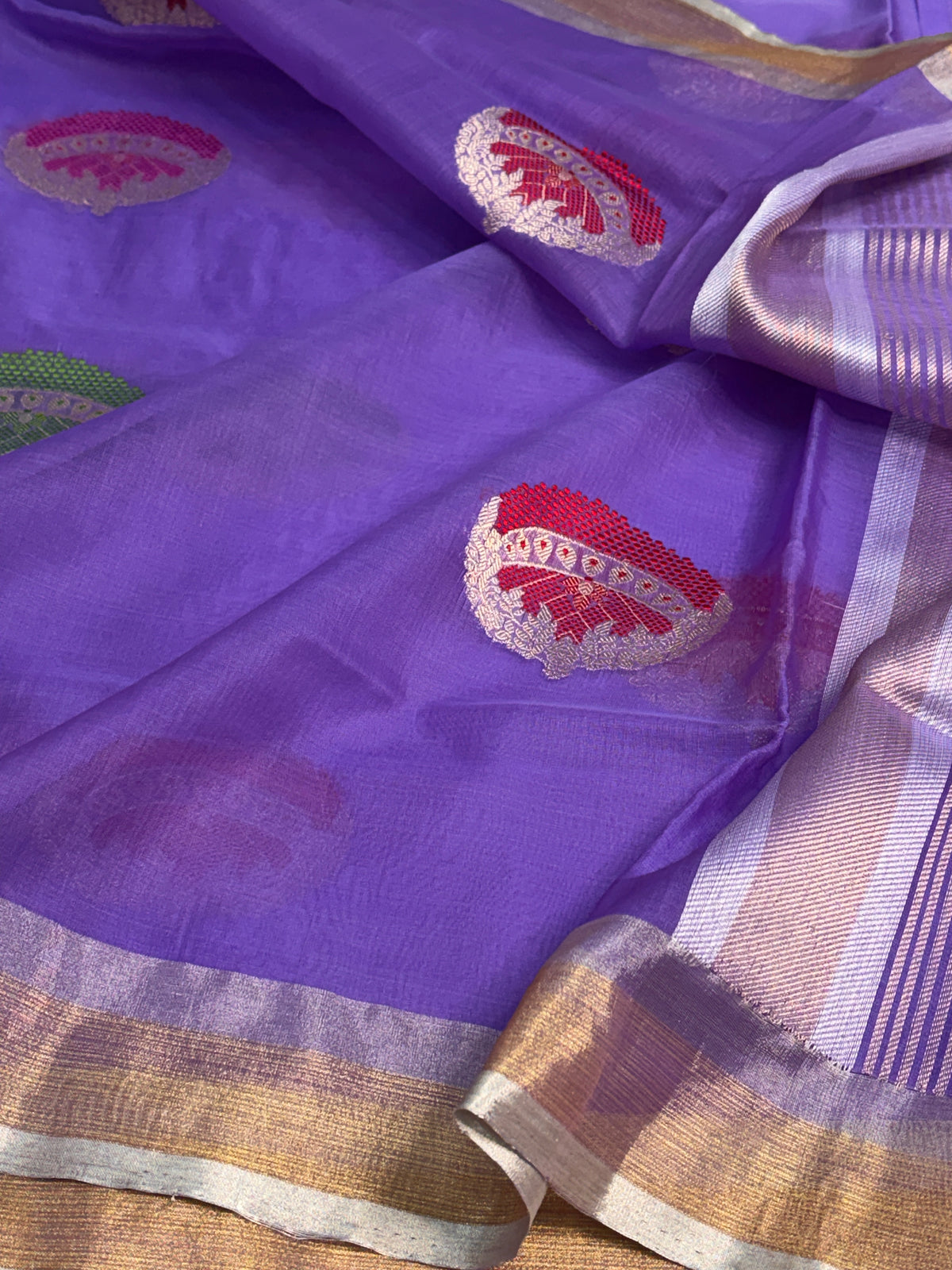 Royal Violet Pure Banarasi Kora Silk Saree