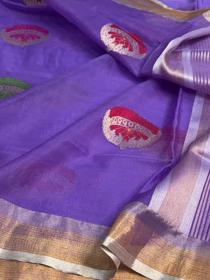 Royal Violet Pure Banarasi Kora Silk Saree