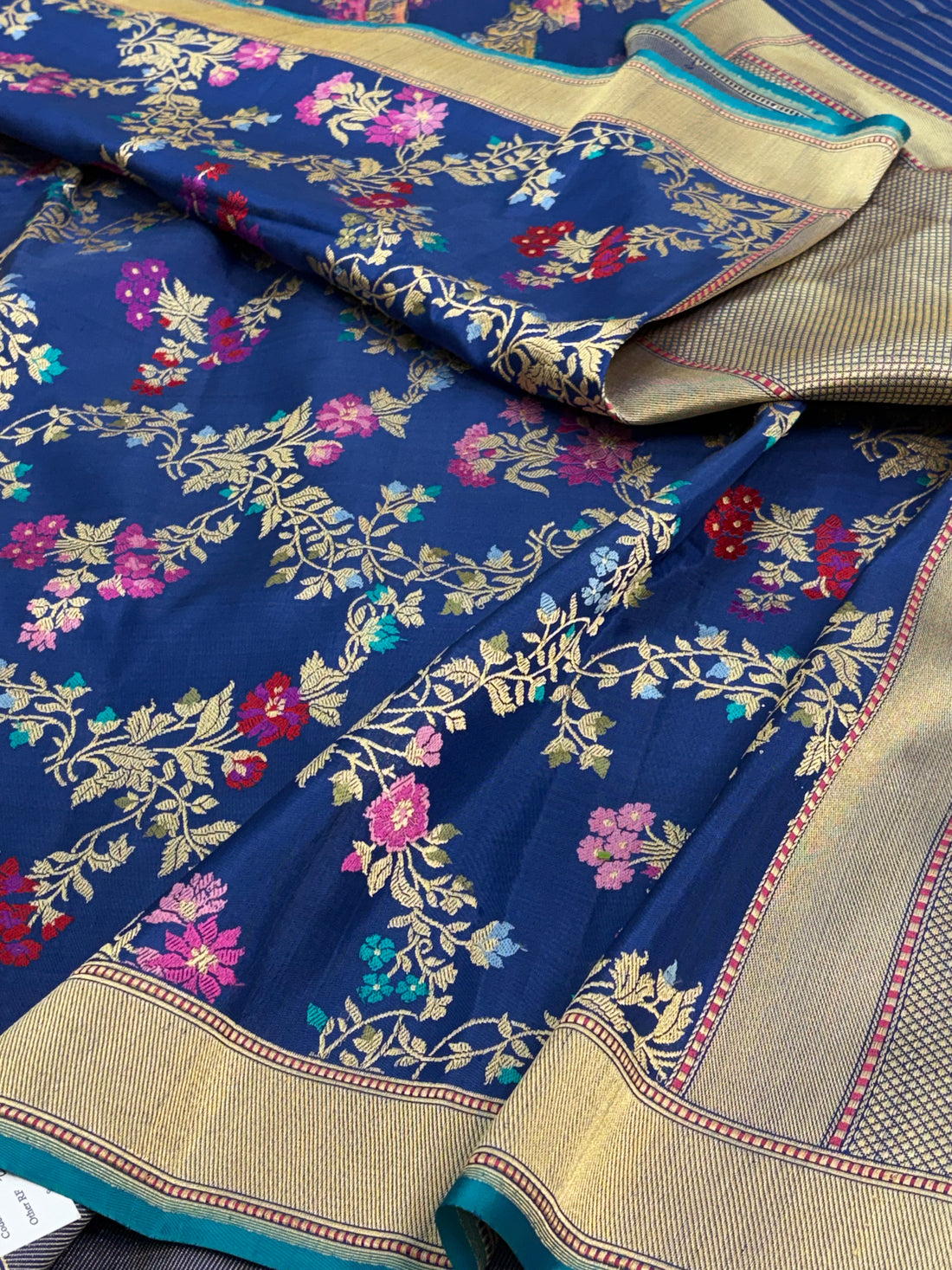 Navy Blue Handwoven Banarasi Katan Jaal Silk Saree