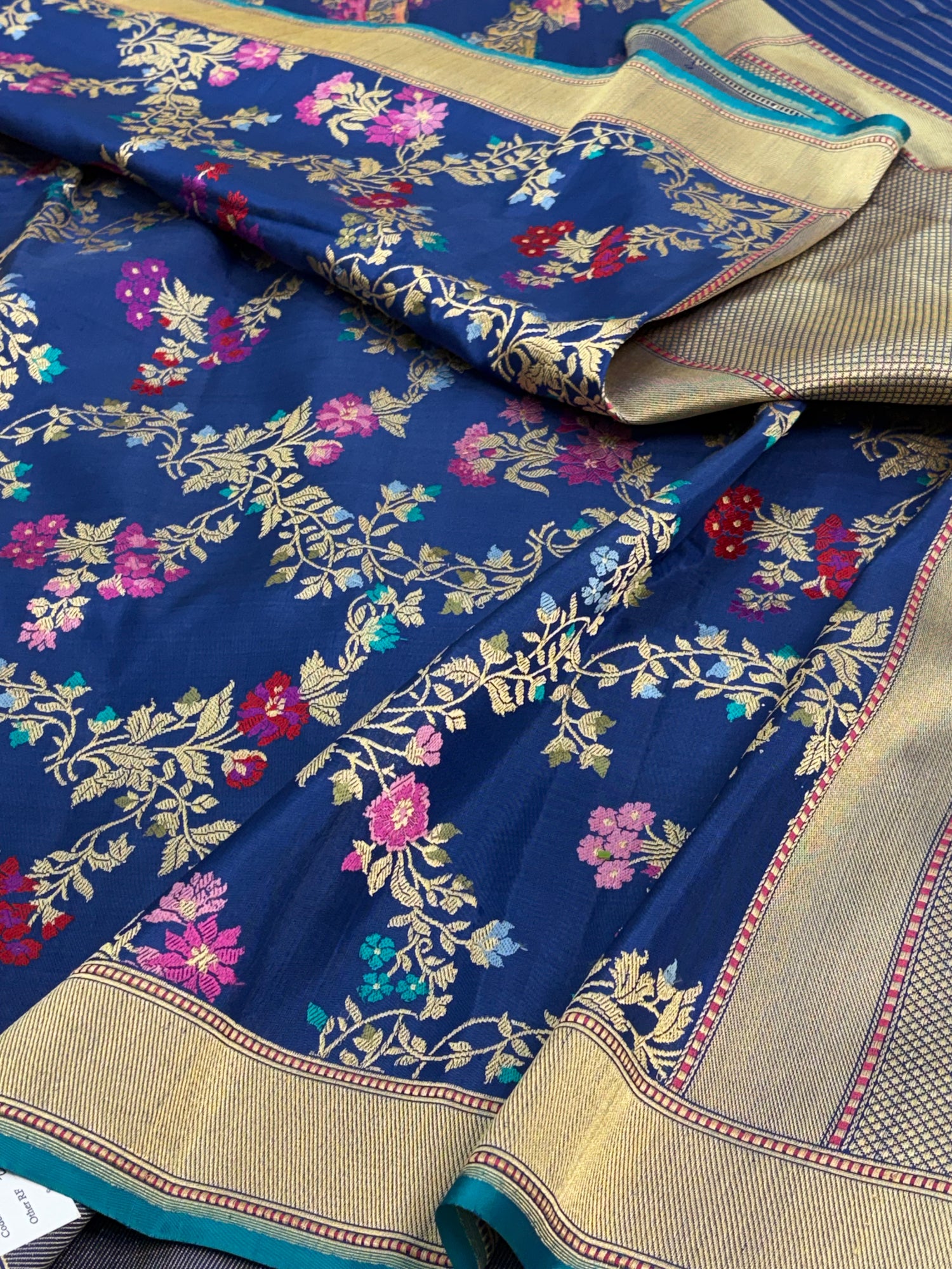 Navy Blue Handwoven Banarasi Katan Jaal Silk Saree