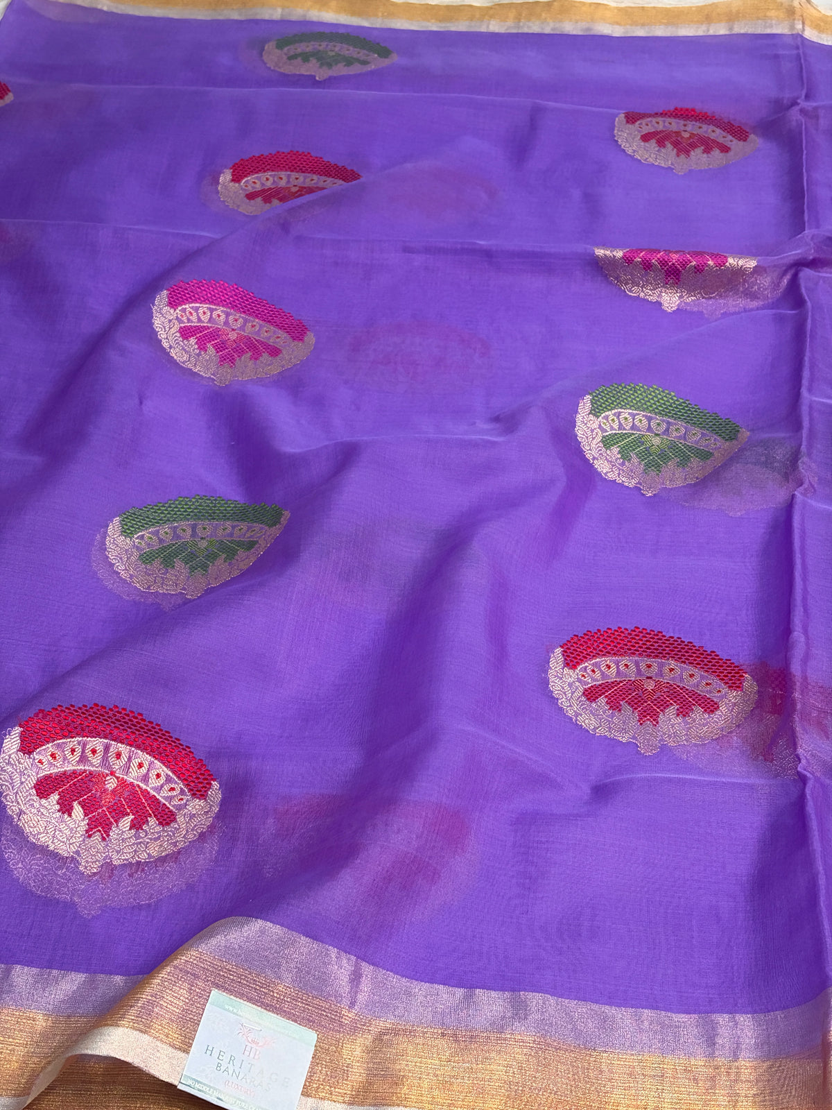 Royal Violet Pure Banarasi Kora Silk Saree