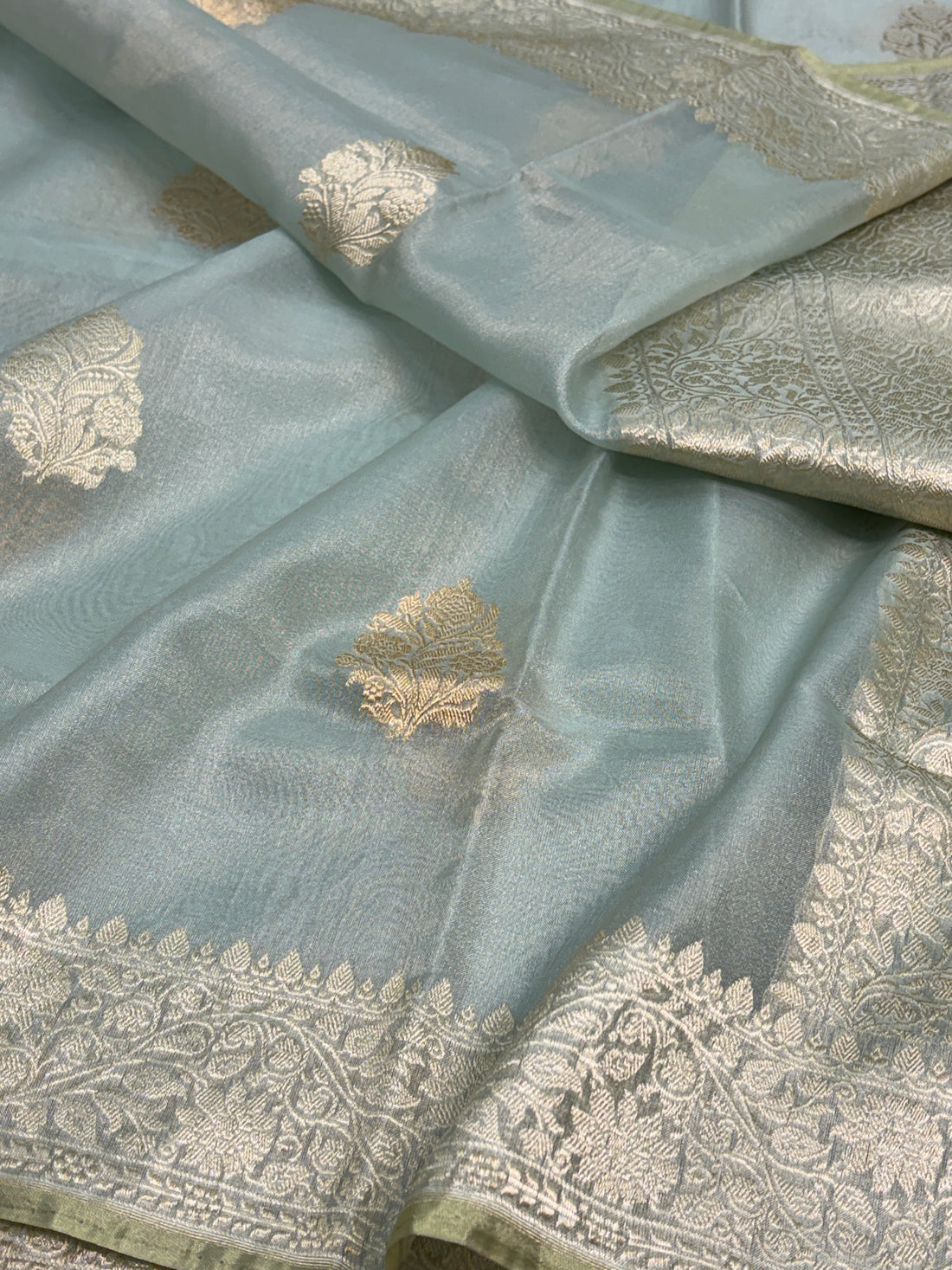 Gray Pure Banarasi Tissue Silk Saree