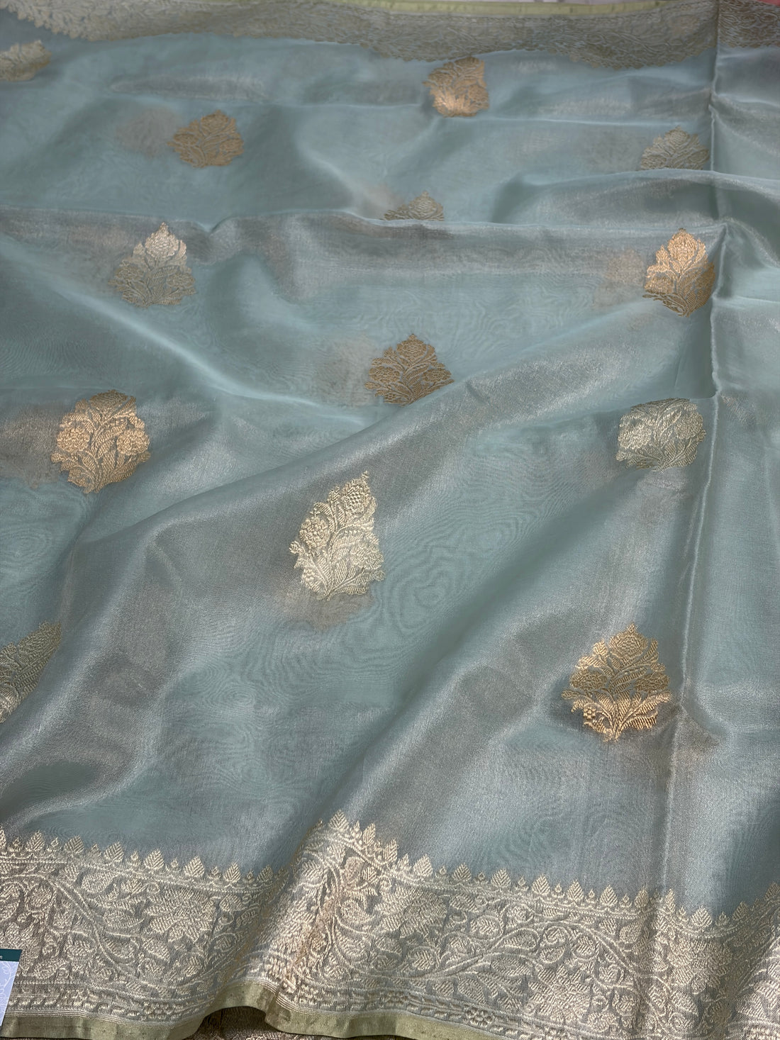 Gray Pure Banarasi Tissue Silk Saree
