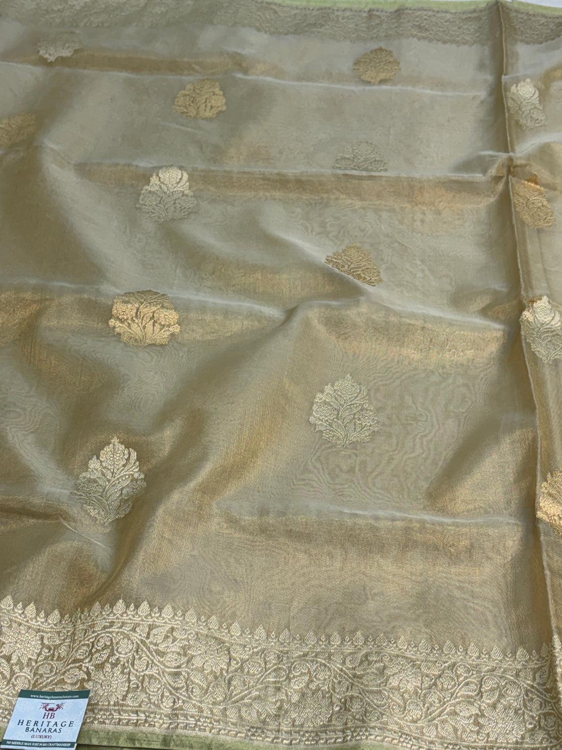 Light Mehendi Green Pure Banarasi Tissue Silk Saree