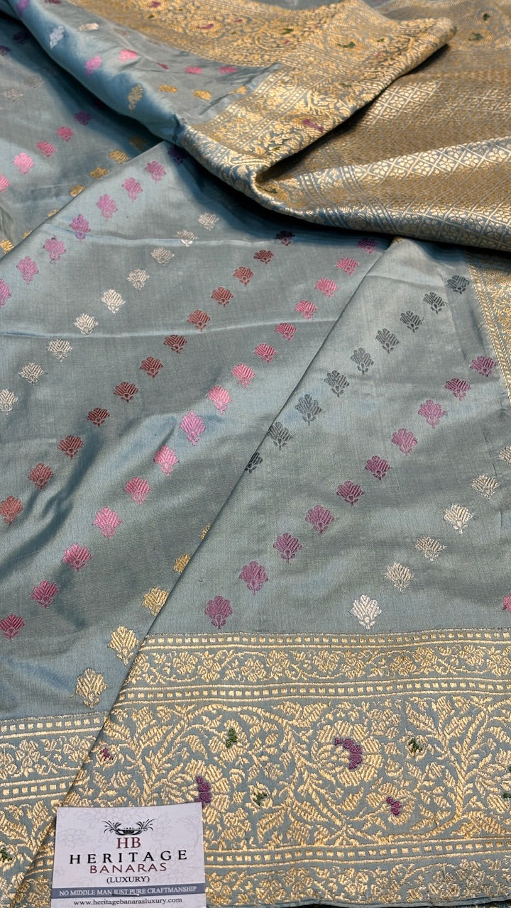 Grey Pure Banarasi Katan Silk handloom Saree