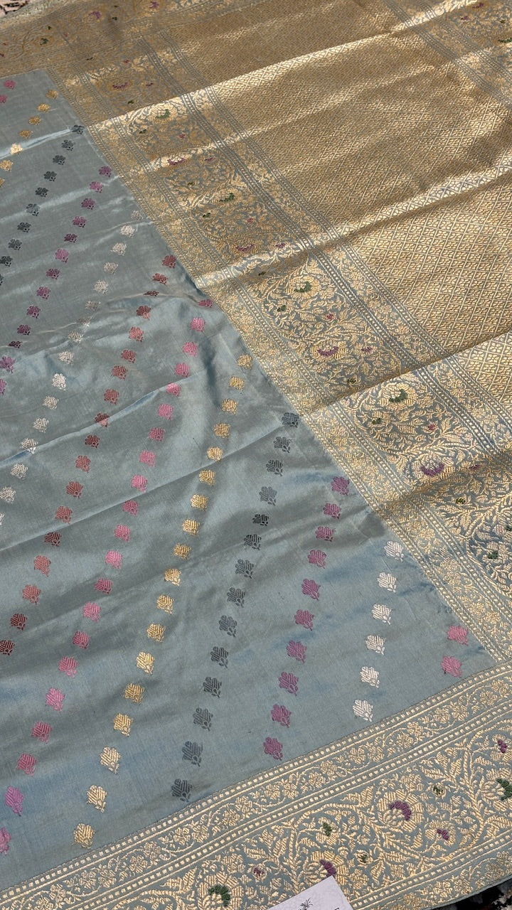 Grey Pure Banarasi Katan Silk handloom Saree