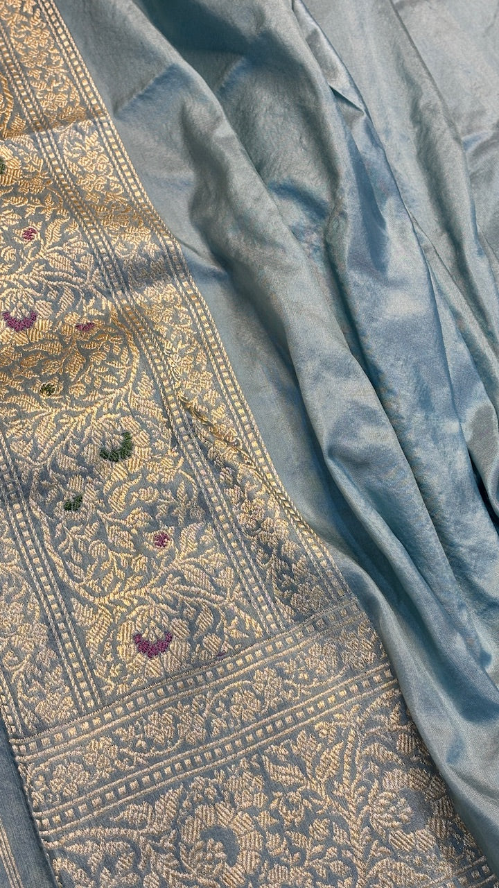 Grey Pure Banarasi Katan Silk handloom Saree