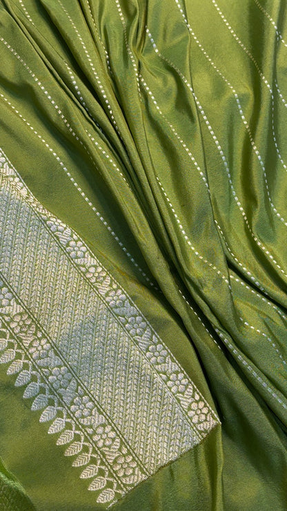 Pista Green Satin Tanchoi Silk Banarasi Handwoven Saree