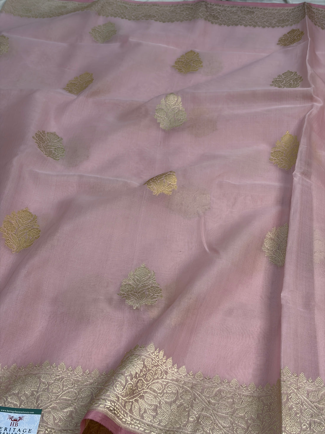 Powder Pink Pure Banarasi Kora Silk Saree