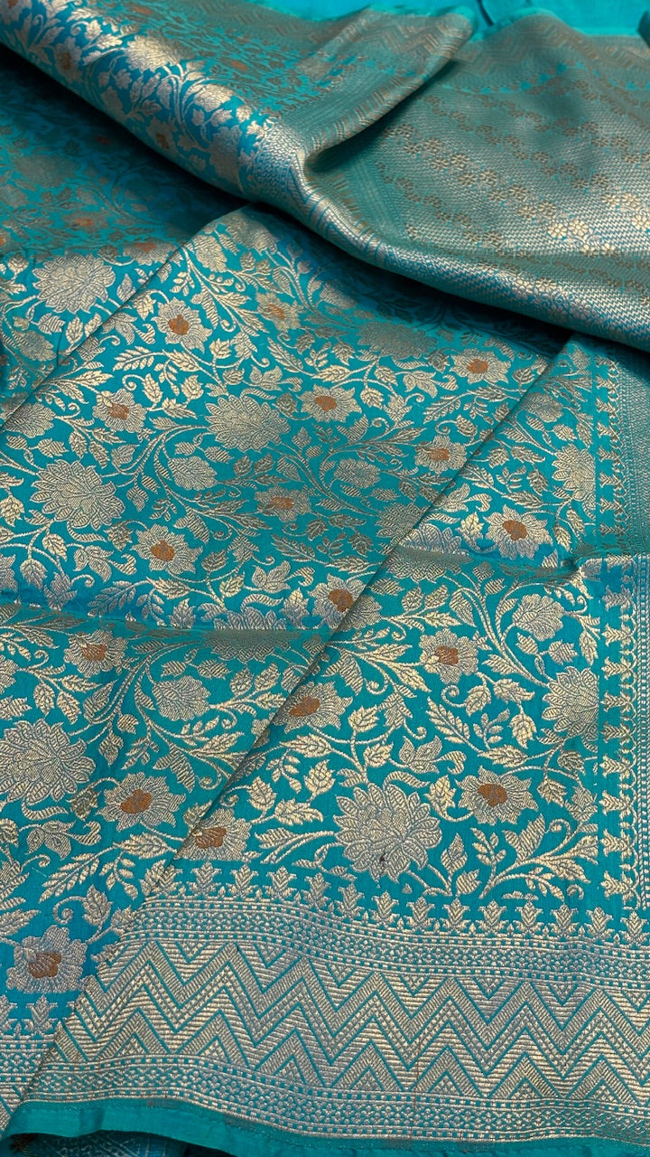 Sea Blue Banarasi Katan Brocade Silk Saree