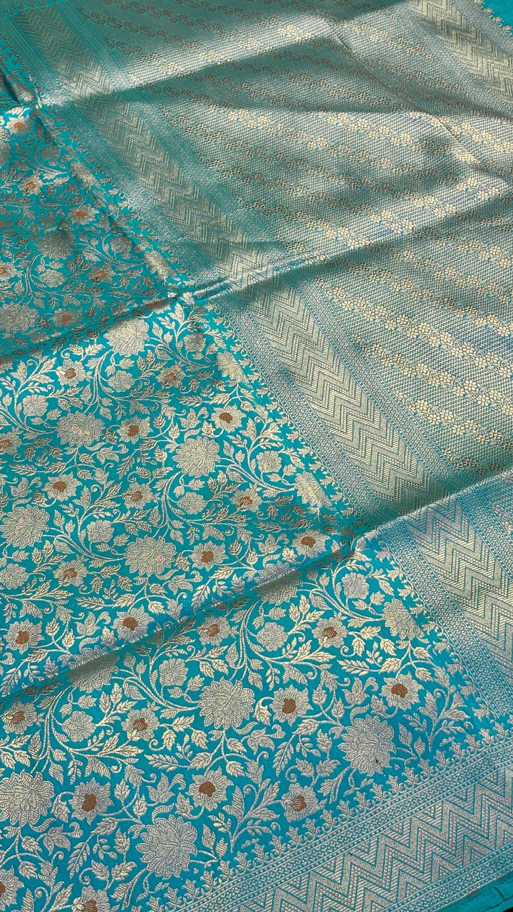 Sea Blue Banarasi Katan Brocade Silk Saree