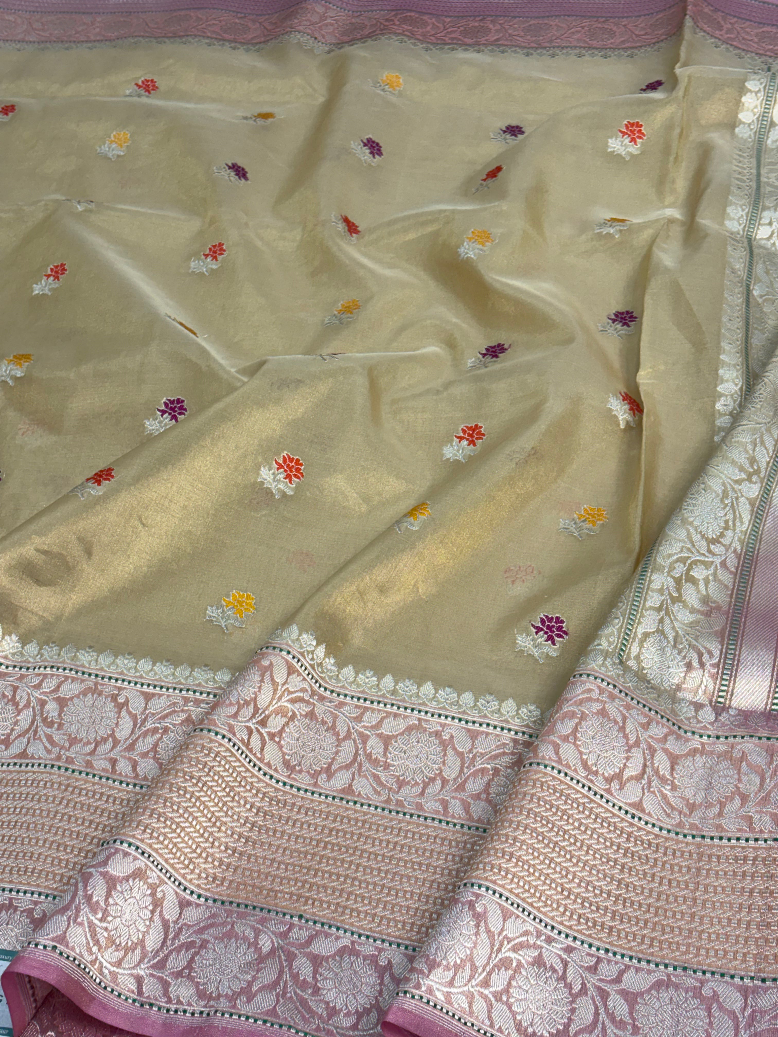 Goldish Tissue Meenakari Motif Banarasi Saree