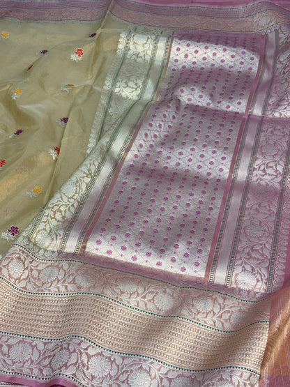 Goldish Tissue Meenakari Motif Banarasi Saree