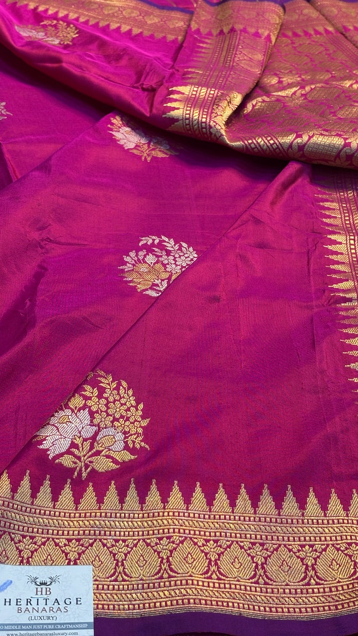 Rani Pink Pure Banarasi Katan Silk handloom Saree