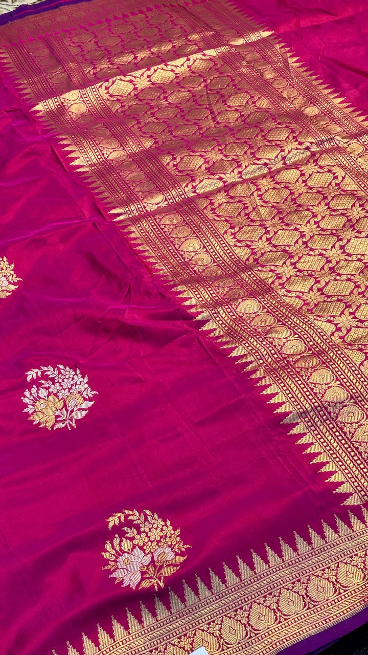 Rani Pink Pure Banarasi Katan Silk handloom Saree