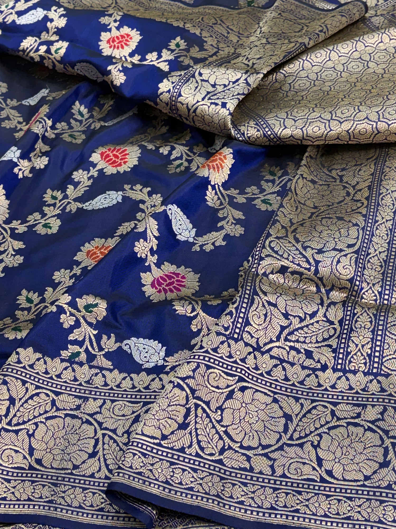 Navy Blue Handwoven Meenakari Jaal Banarasi Katan Silk Saree