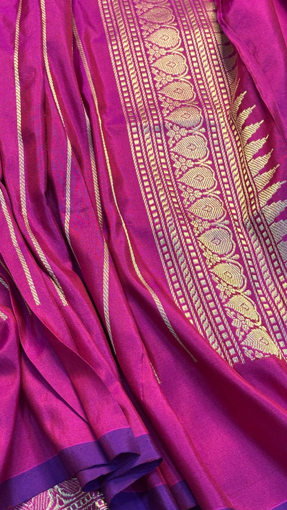 Rani Pink Pure Banarasi Katan Silk handloom Saree