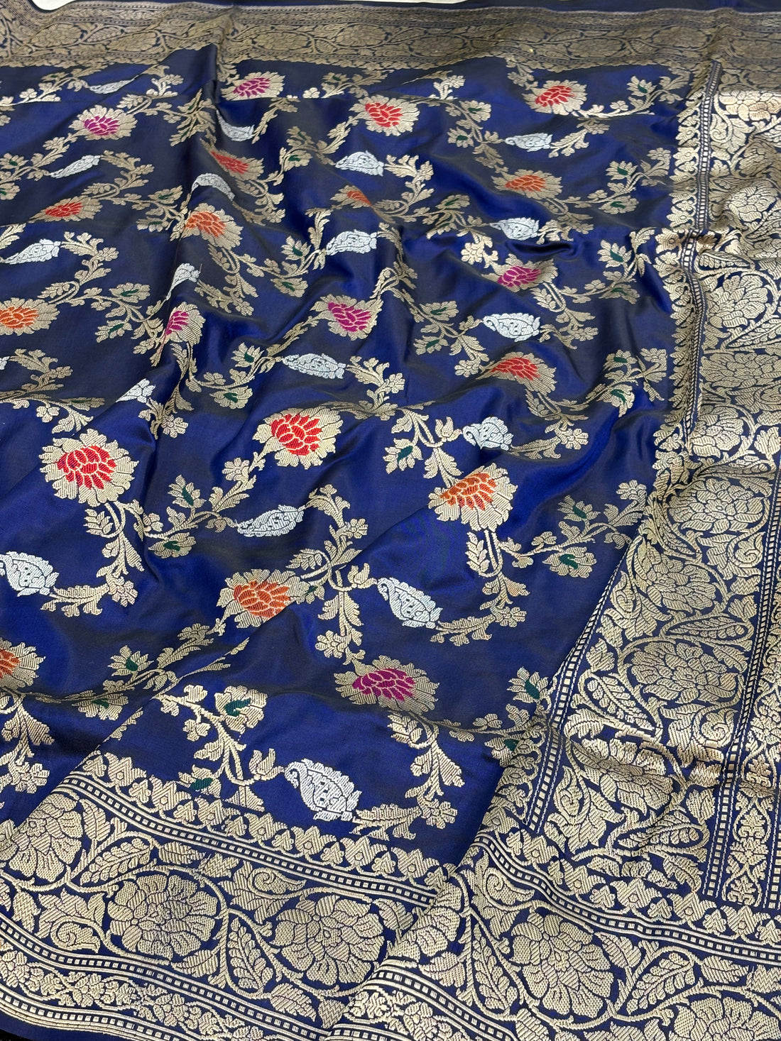 Navy Blue Handwoven Meenakari Jaal Banarasi Katan Silk Saree