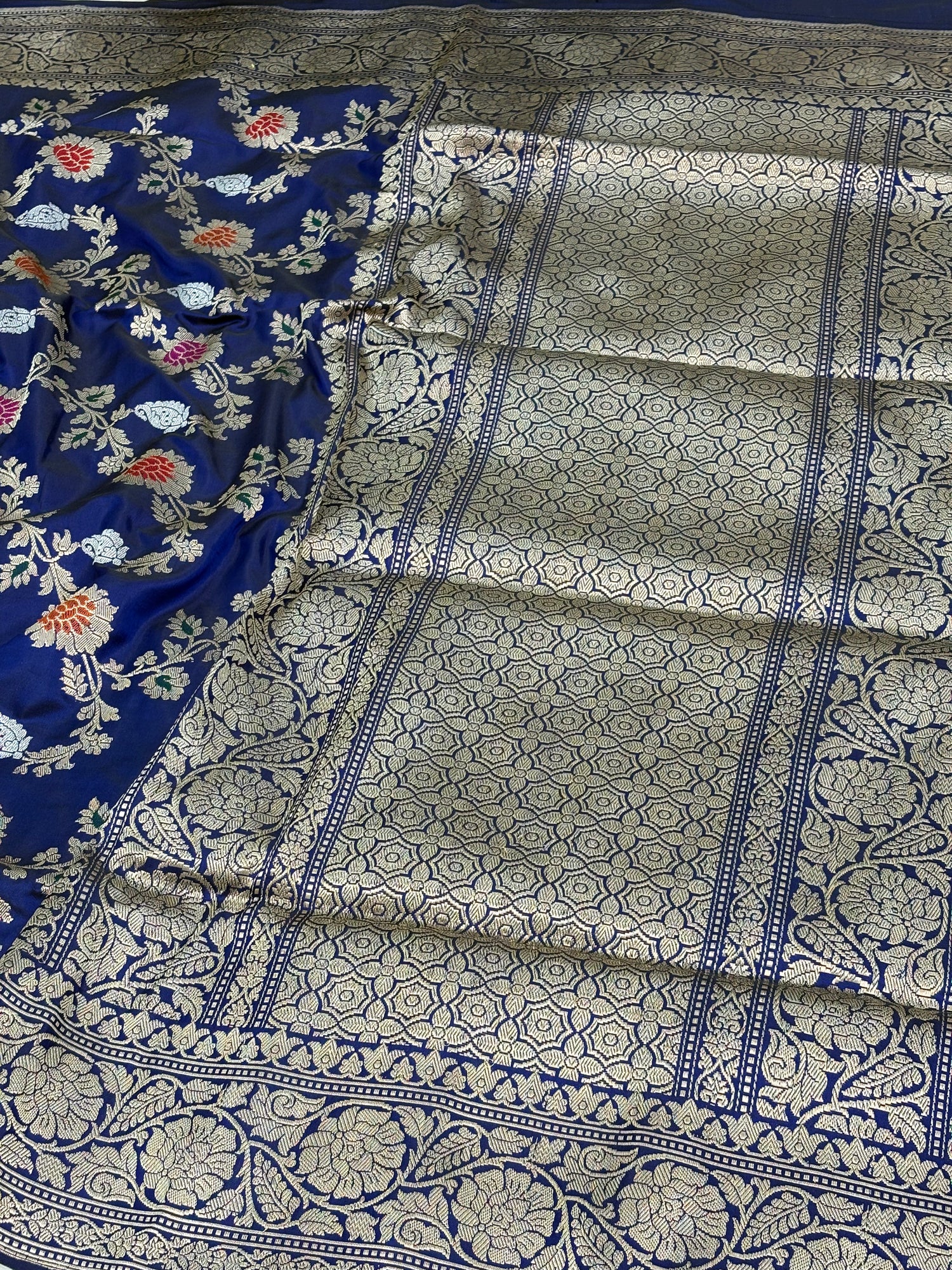 Navy Blue Handwoven Meenakari Jaal Banarasi Katan Silk Saree