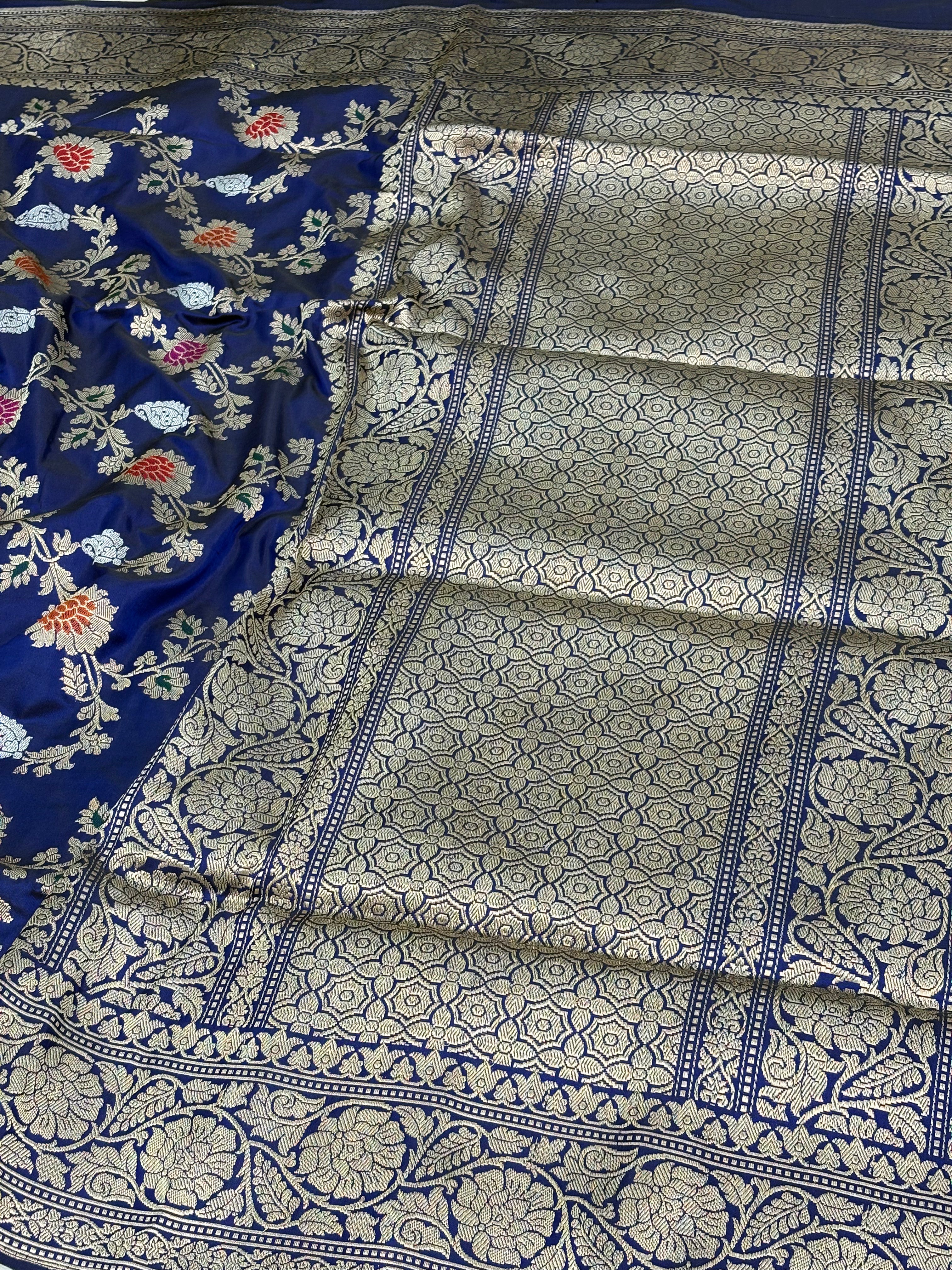 Navy Blue Handwoven Meenakari Jaal Banarasi Katan Silk Saree