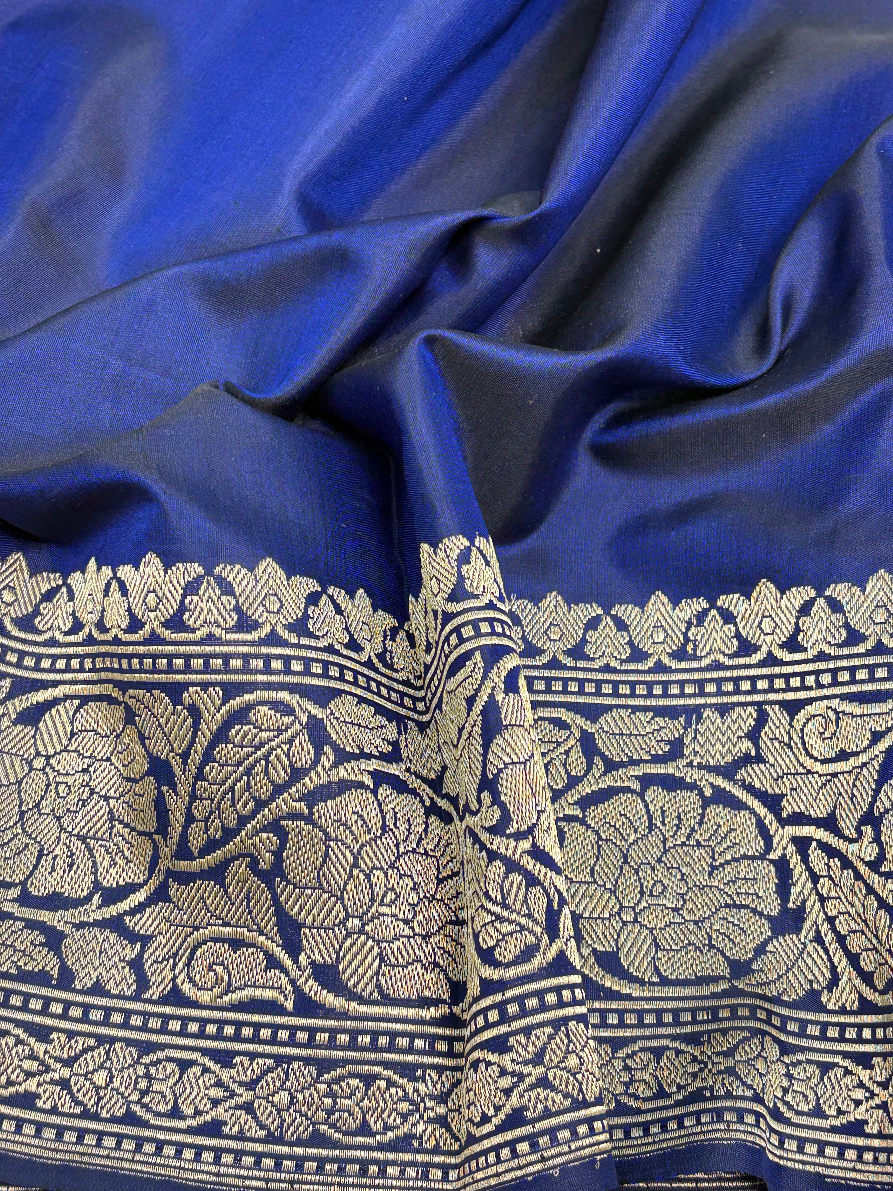 Navy Blue Handwoven Meenakari Jaal Banarasi Katan Silk Saree