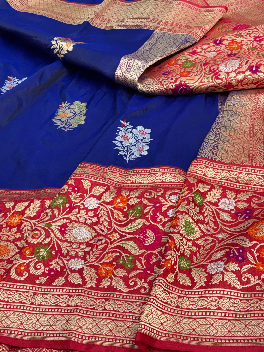 Royal Blue Kadhiyal Banarasi Katan Silk Saree with Meenakari Border