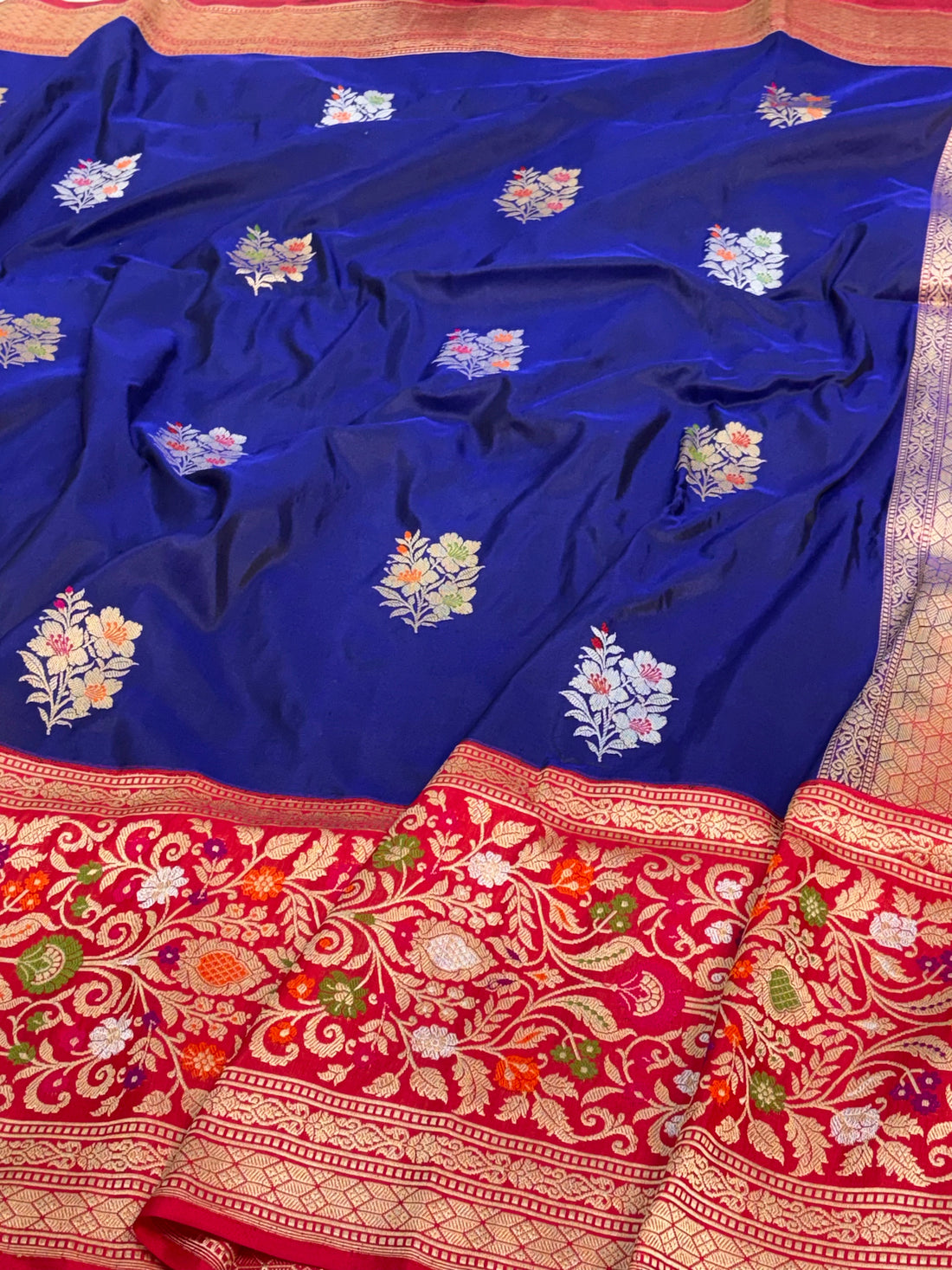 Royal Blue Kadhiyal Banarasi Katan Silk Saree with Meenakari Border