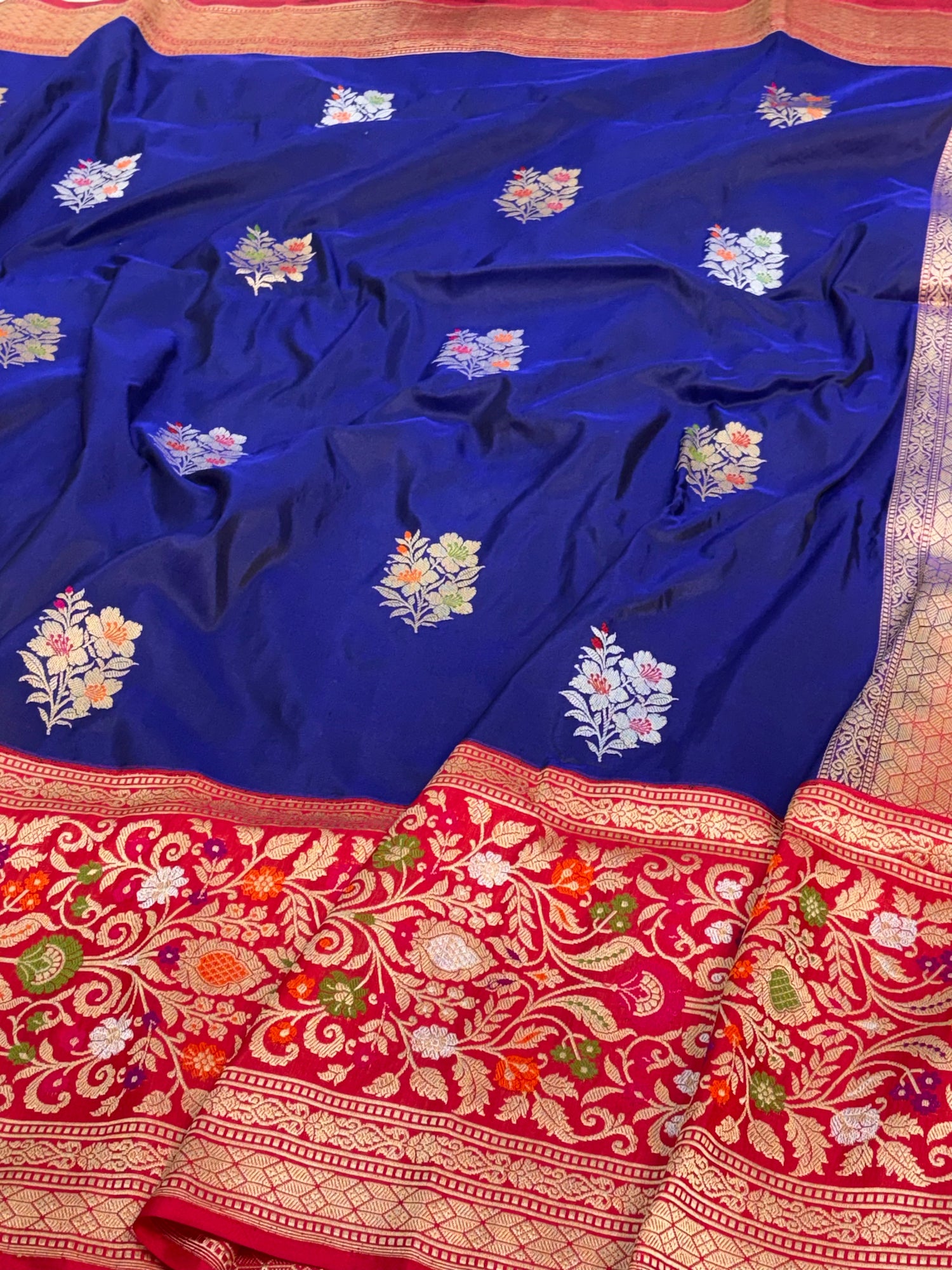 Royal Blue Kadhiyal Banarasi Katan Silk Saree with Meenakari Border