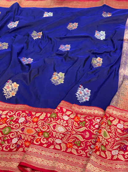 Royal Blue Kadhiyal Banarasi Katan Silk Saree with Meenakari Border