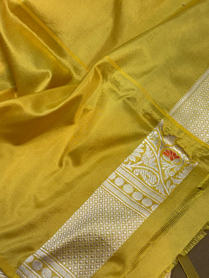 Wine &amp; Yellow Kadhiyal Banarasi Katan Silk Saree