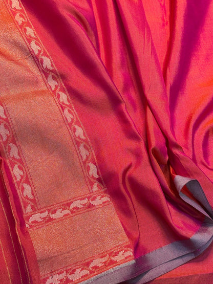 Coral Orange Silk Jamdani Saree with Zari Weaves