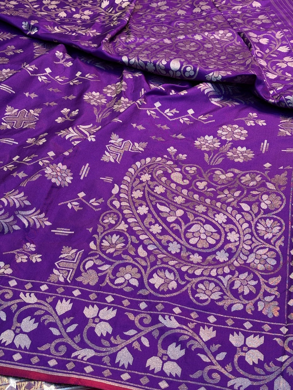 Purple Silk Jamdani Saree with Zari Weaves