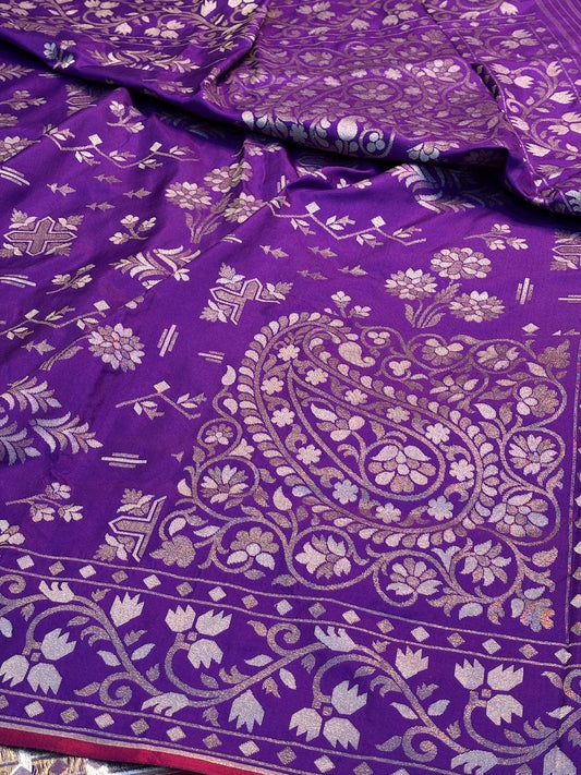 Purple Silk Jamdani Saree with Zari Weaves