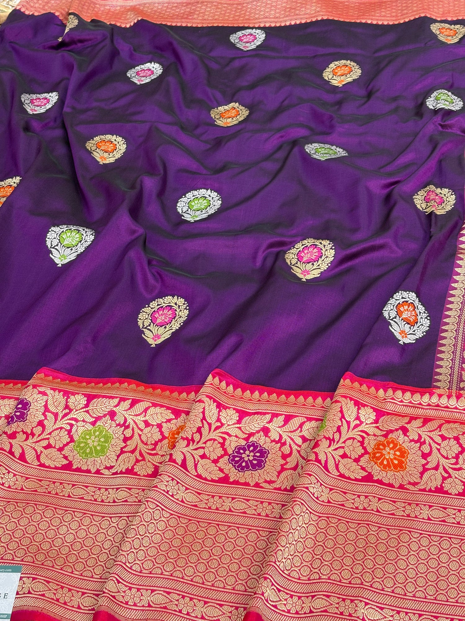 Purple Banarasi Katan Silk Saree with Pink Border