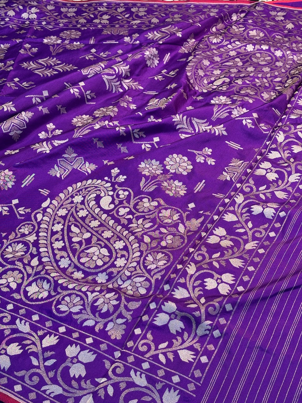 Purple Silk Jamdani Saree with Zari Weaves