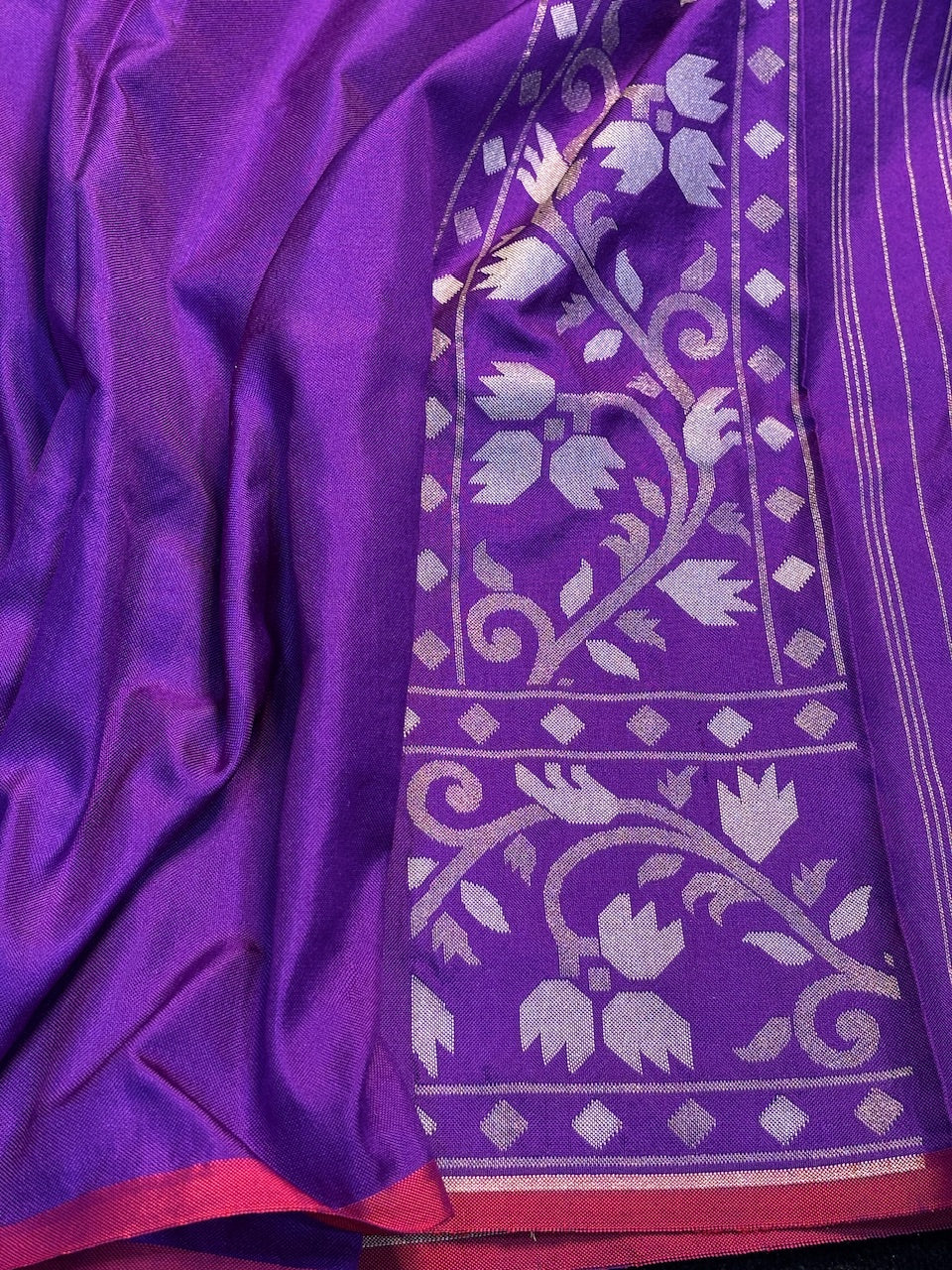Purple Silk Jamdani Saree with Zari Weaves