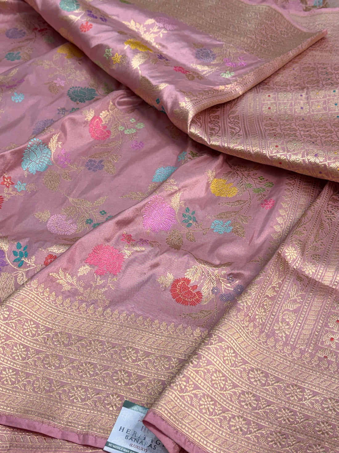 Powder Pink Pure Banarasi Katan Silk Saree