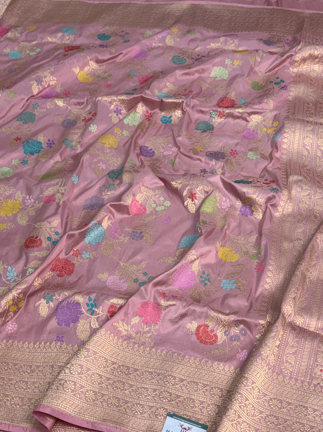 Powder Pink Pure Banarasi Katan Silk Saree