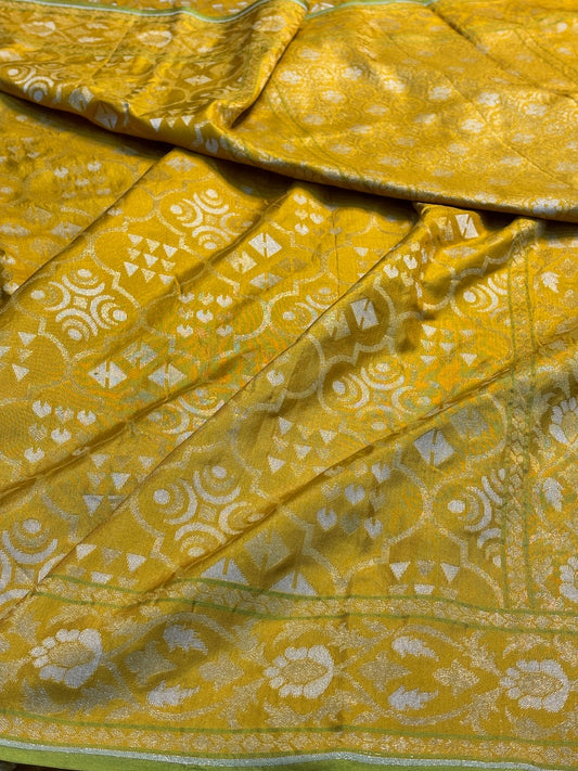 Yellow Silk Jamdani Saree with Zari Weaves