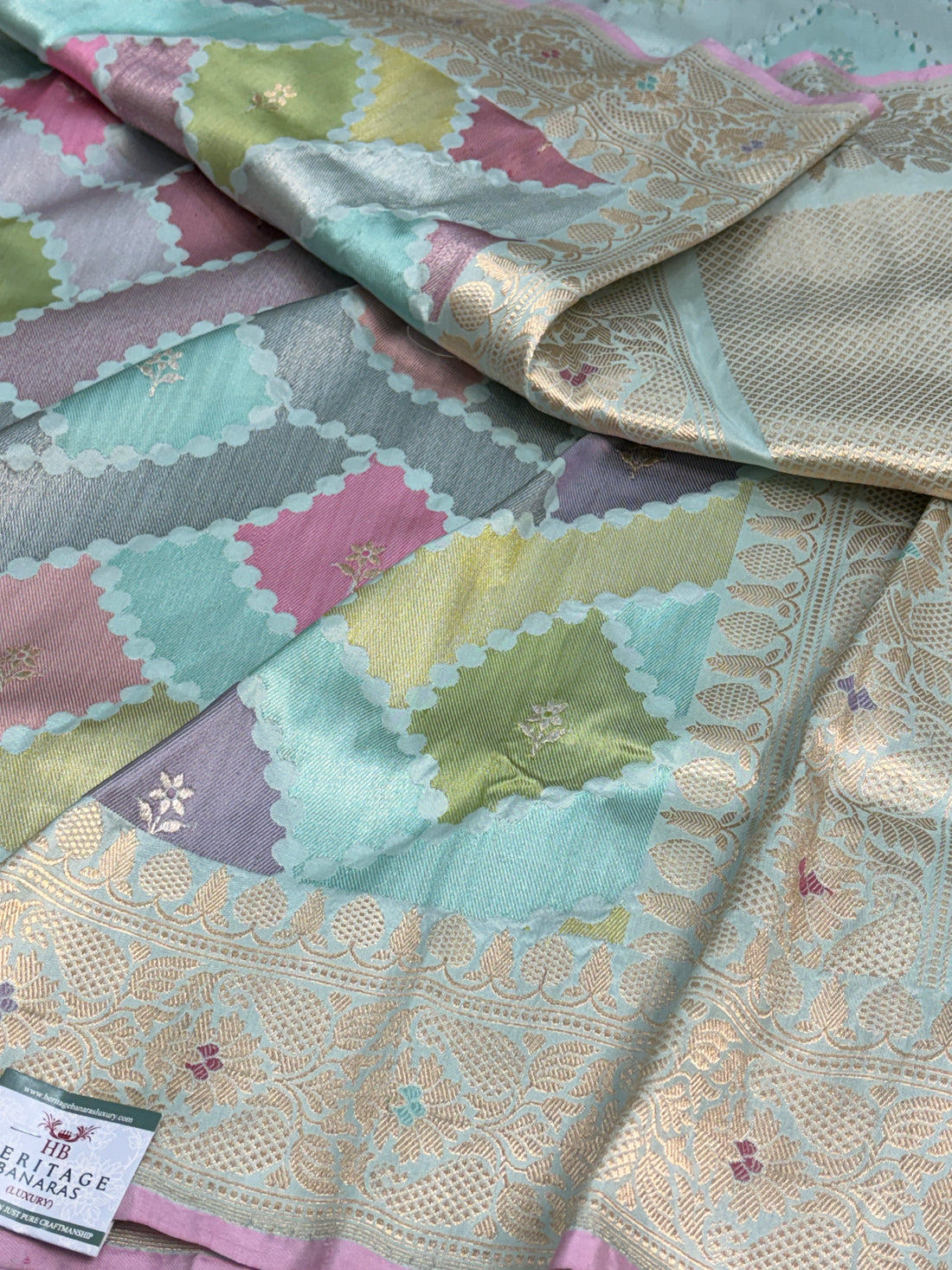 Sea Green Pure Banarasi Rangkat Saree