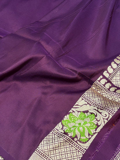 Lavender Kadhiyal Banarasi Katan Silk Saree with Purple Border