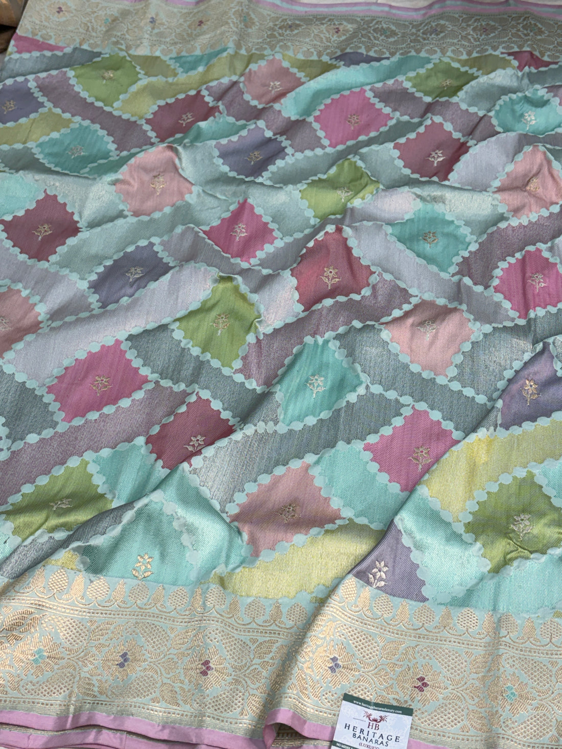 Sea Green Pure Banarasi Rangkat Saree