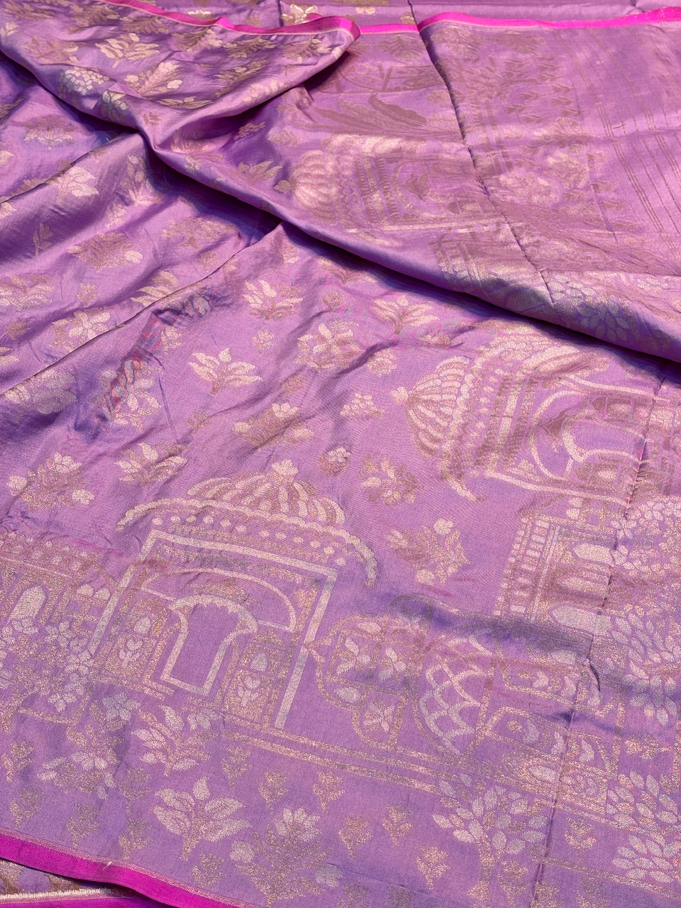 Lavender Silk Jamdani Saree with Zari Weaves